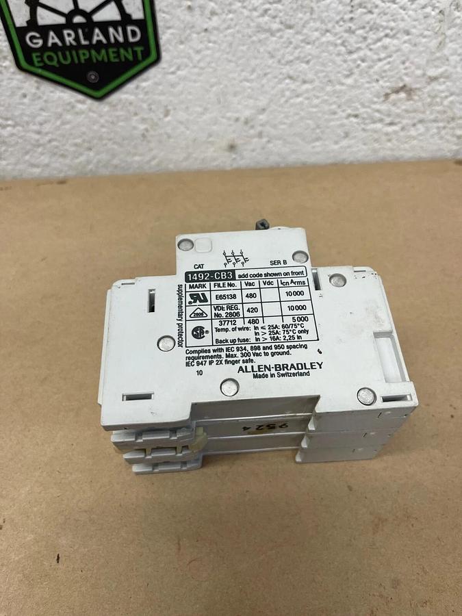Used Allen-Bradley 1492-CB3 G 020 Supplementary Protector Ser B 2A Circuit Breaker