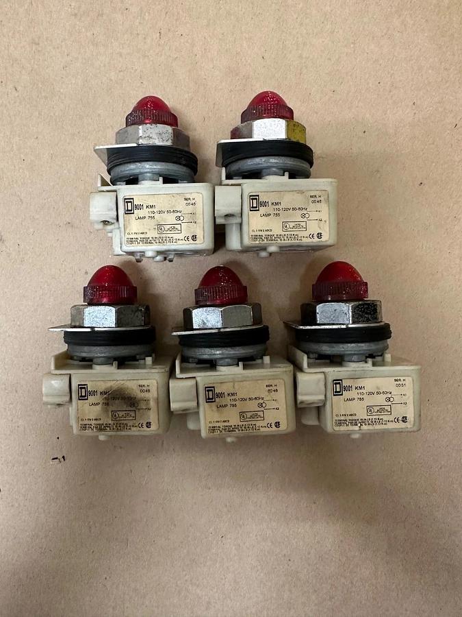 Used Square D 9001 KM1 Red Pilot Light Module - Lot of 5