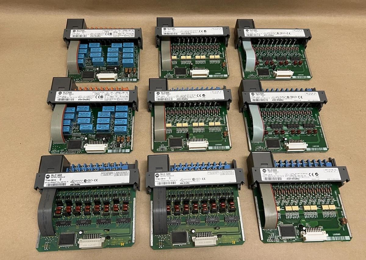 Used Allen Bradley SLC 500, Assortment Output & Input Modules Lot of 9