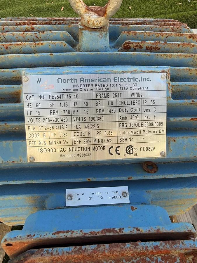Used North American Electric Inc PE254T-15-4C 15HP 1750RPM 208-230/460V 254T Frame