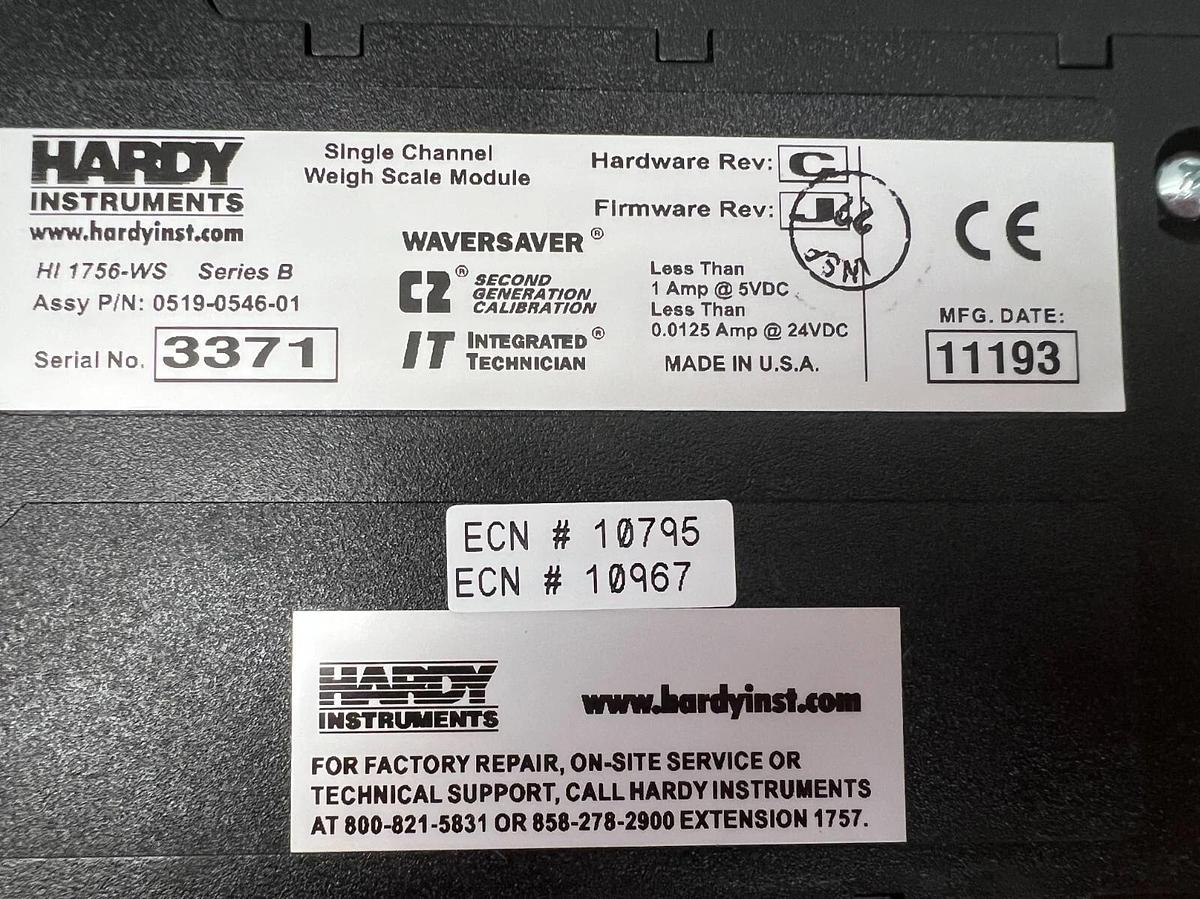 Used Hardy Instruments 1756-WS Ser B Single Channel Weigh Scale Module