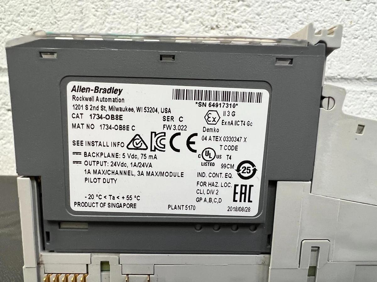 Used Allen Bradley 1734-OB8E Series C Output Module w/ 1734-MB and 1734-RTB
