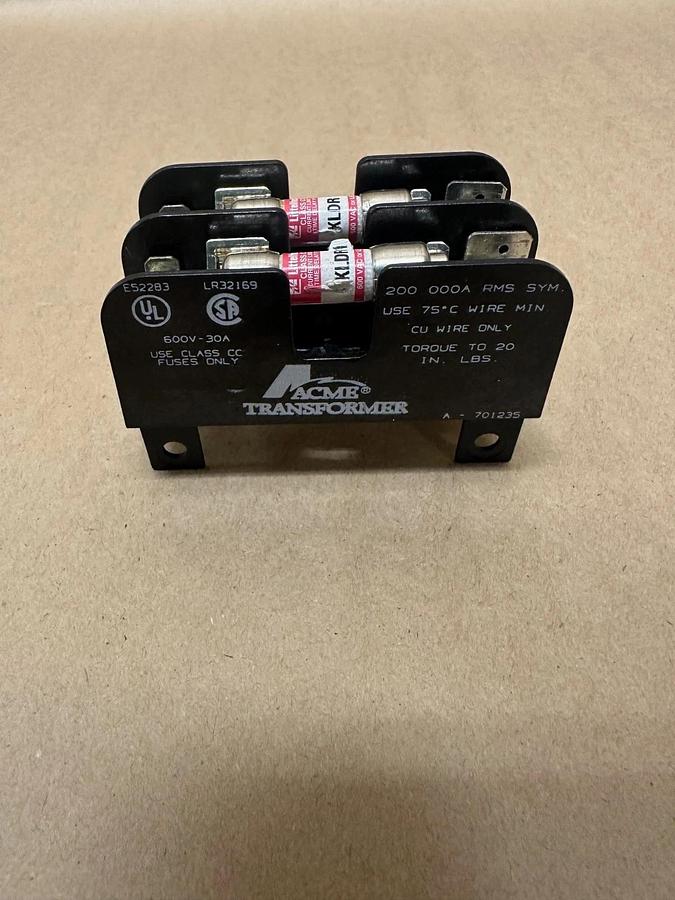 Used ACME Transformer E52283 Fuse Holder w/ Littelfuse KLDR 1 Fuses