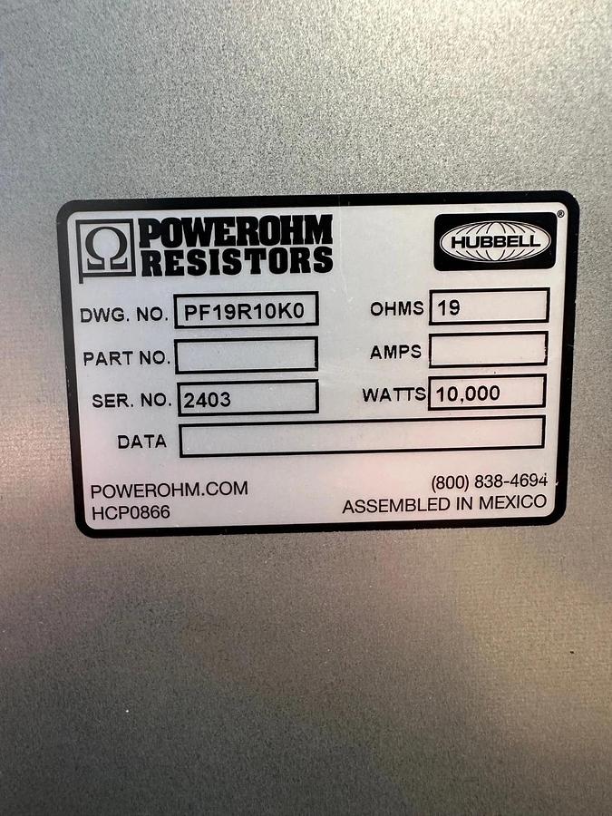 Used Hubbell HCPPF19R10K0 aDBR, 19R, 10,000W, 19 Ohms *NEW*