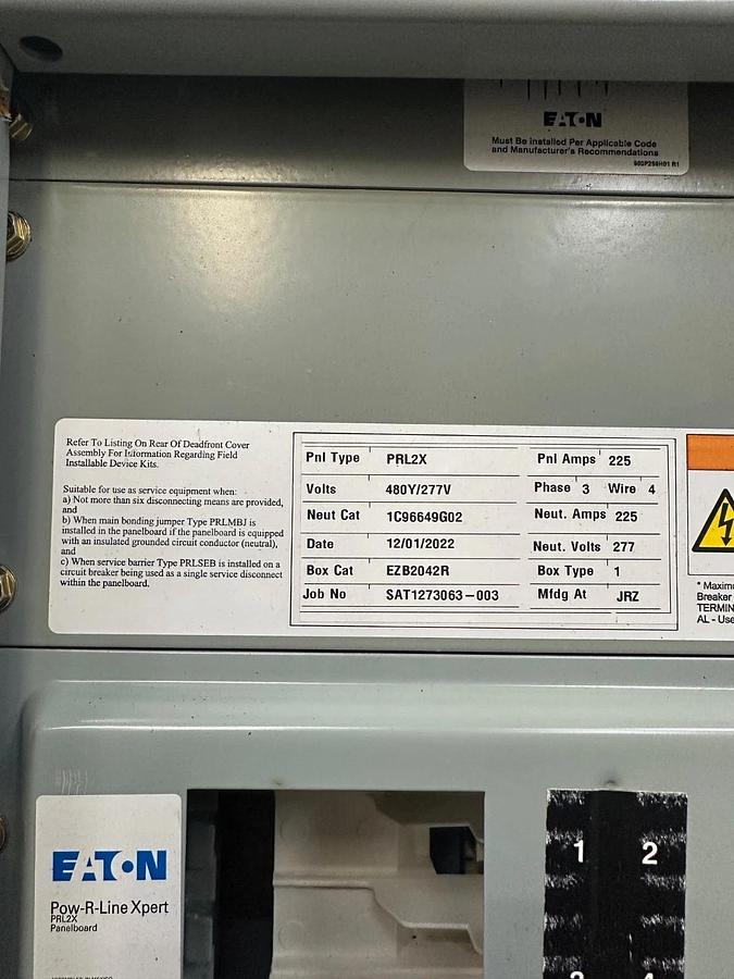 Used Eaton POW-R Line PRL2X Panel Board 480V 3 Phase 42 Slot System