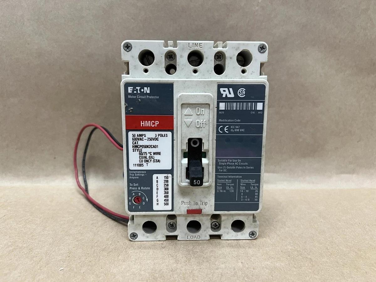 Used Eaton HMCP050K2CA01 50A, 3 Pole Motor Circuit Protector