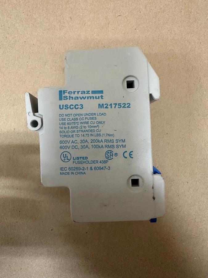 Used Ferraz Shawmut USCC3 Ultrasafe Fuseholder w/ ATDR25 Fuse (x3)