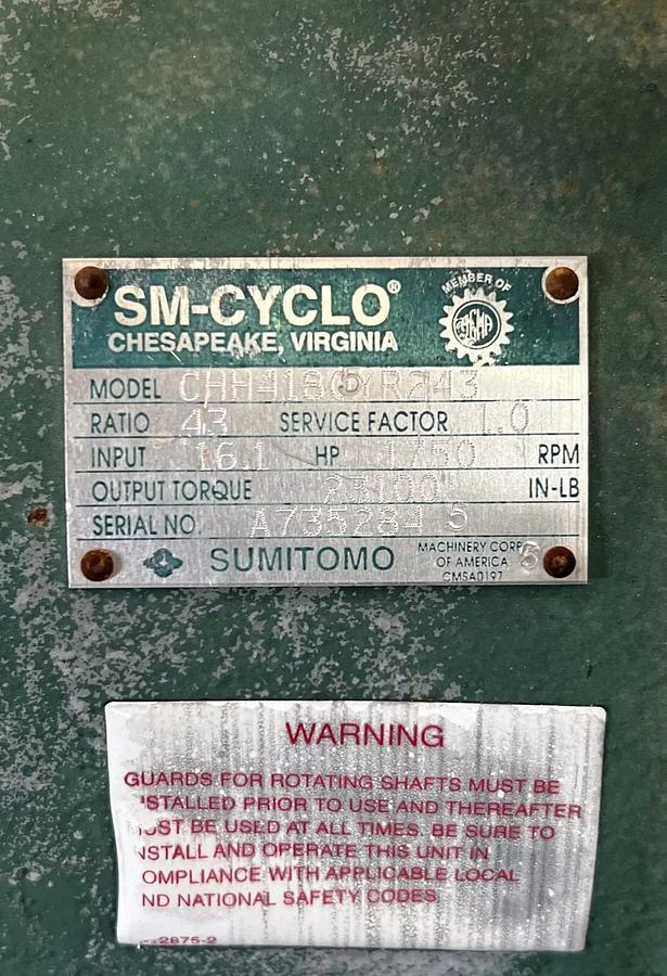 Used Sumitomo Cyclo CHH4185YR243 Speed Reducer/Gearbox Ratio 43:1 Output Torque 23100