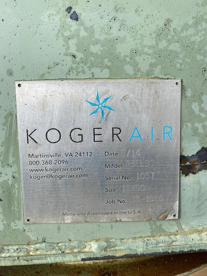 Used Koger Air 16x90 Replaceable Back Elbow, 16” Flange, 90° Elbow Angle