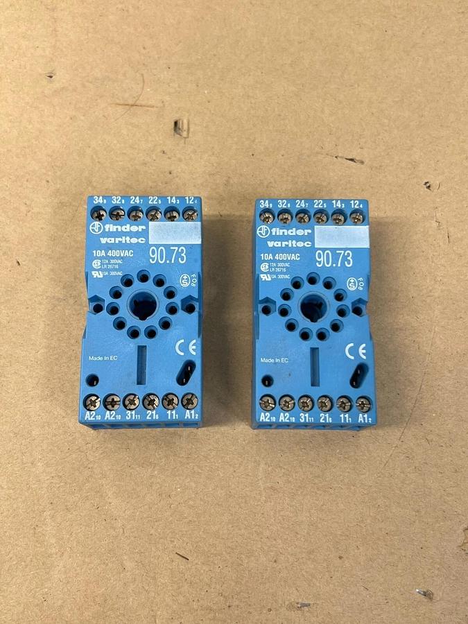 Used Finder Varitec 90.73 10A, 400VAC, 12 A Socket Relay - Lot of 2