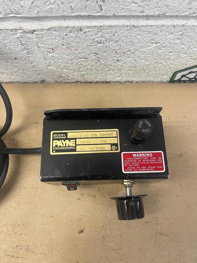Used Payne Engineering 18TP-1-10 Variable Voltage Control 1 Ph, 120VAC, 10A, 50/60Hz