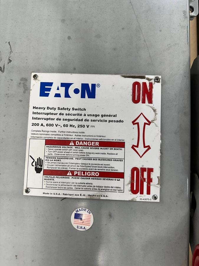 Used Eaton DH364NGK Heavy Duty Safety Switch 200A, 600VAC