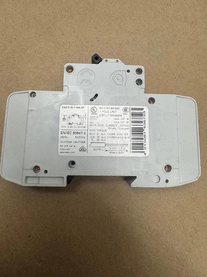 Used Eaton FAZ-D15/1-NA-SP 1 Pole 15A Circuit Breaker *NEW*