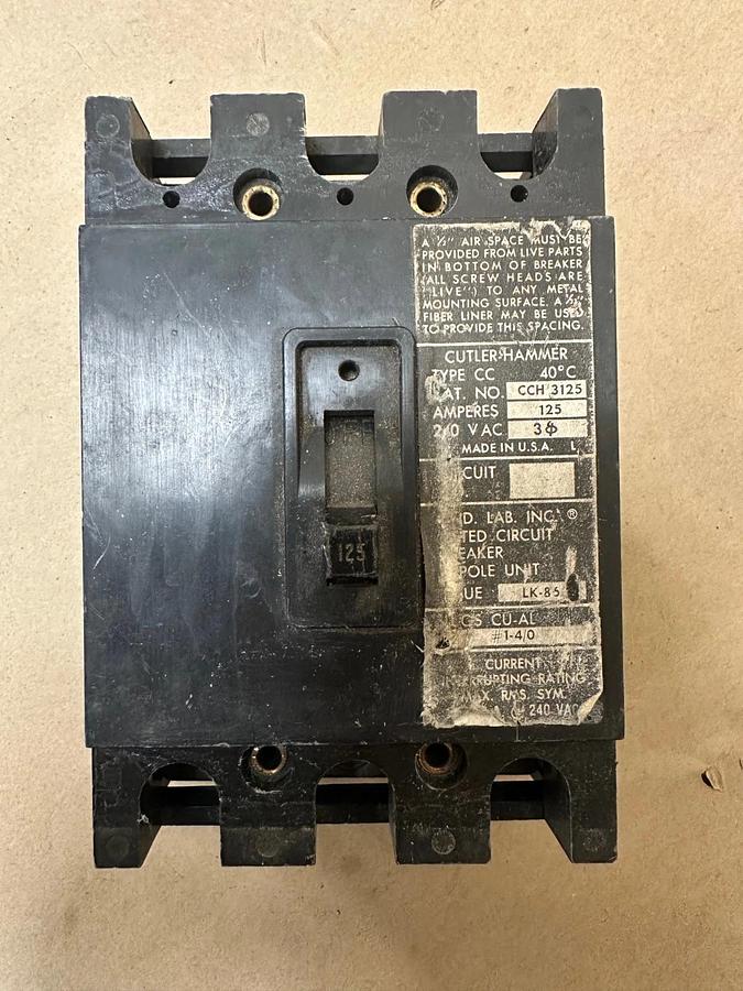 Used Cutler Hammer CCH3125 125A 3 Pole Circuit Breaker