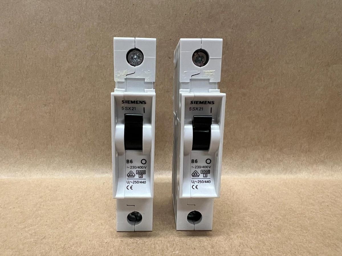 Used Siemens 5SX21 B6, 230/400V, Circuit Breaker - Lot of 2