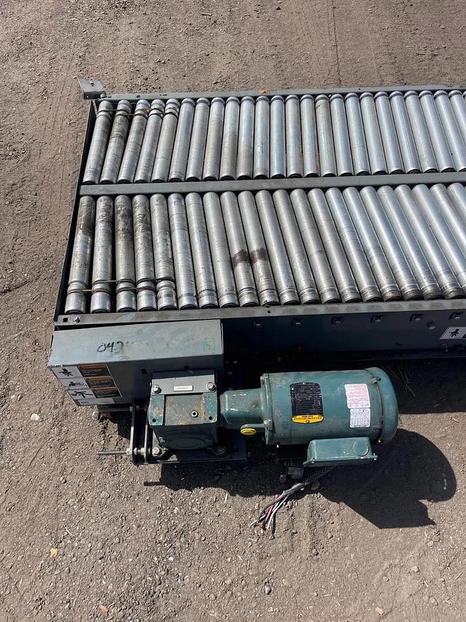 Used Power Roller Conveyor W:34” L:212” V-Belt, Baldor 1Hp, 1760RPM, Tigear 2 Gearbox