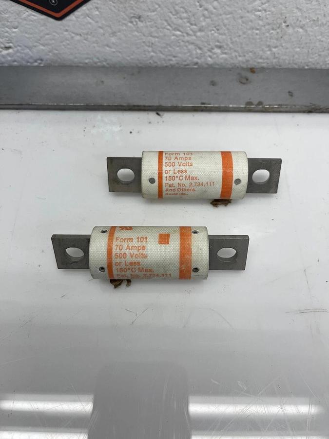 Used Gould Shawmut A50P70 AMP-Trap, Type 4, Form 101, 70 Amps, 500V, Fuses - Lot of 2