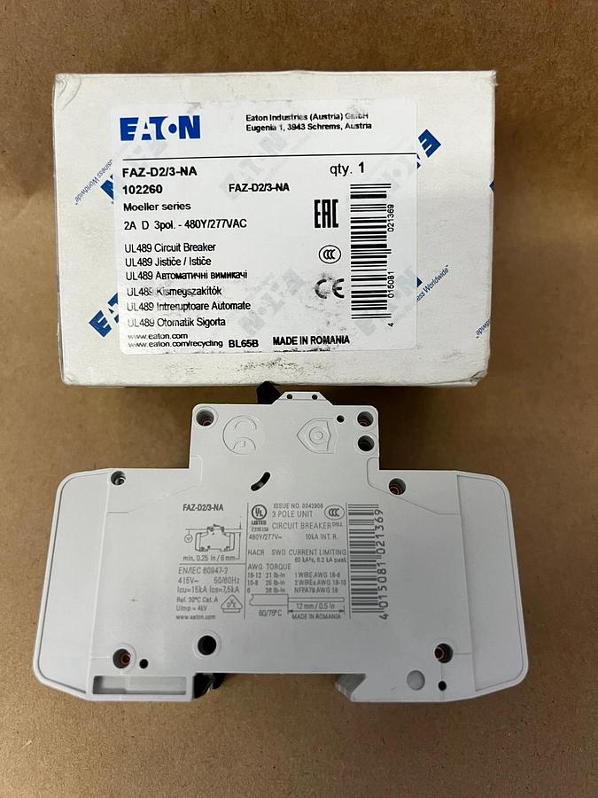 Used Eaton FAZ-D2/3-NA Circuit Breaker 2A, 3 Pole