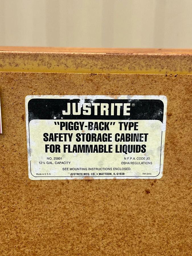 Used Justrite 25801 12-1/2 Gallon “Piggy-Back” Type Safety Storage Cabinet