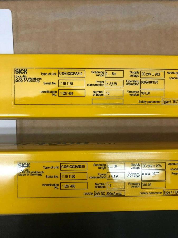 Used SICK C4000 C40S-0303AA310 (Sender) C40E-0303AN310 (Receiver)