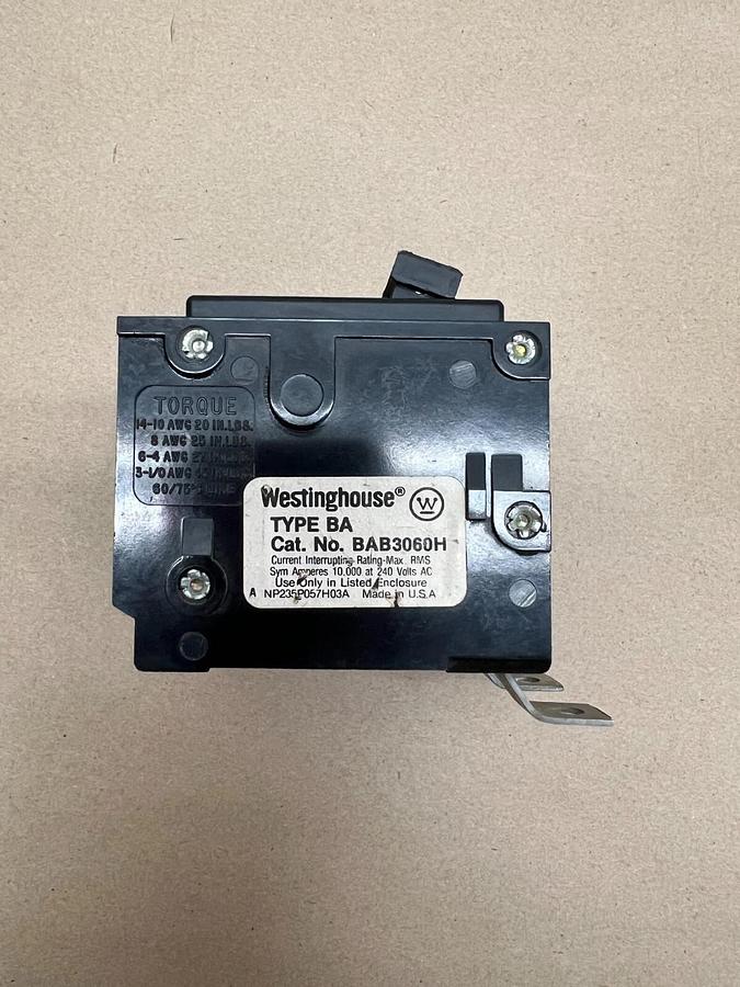 Used Westinghouse Breakers BAB3060H - 60A, LM-8476 - 60A, BA3050H - 50A - Lot of 3