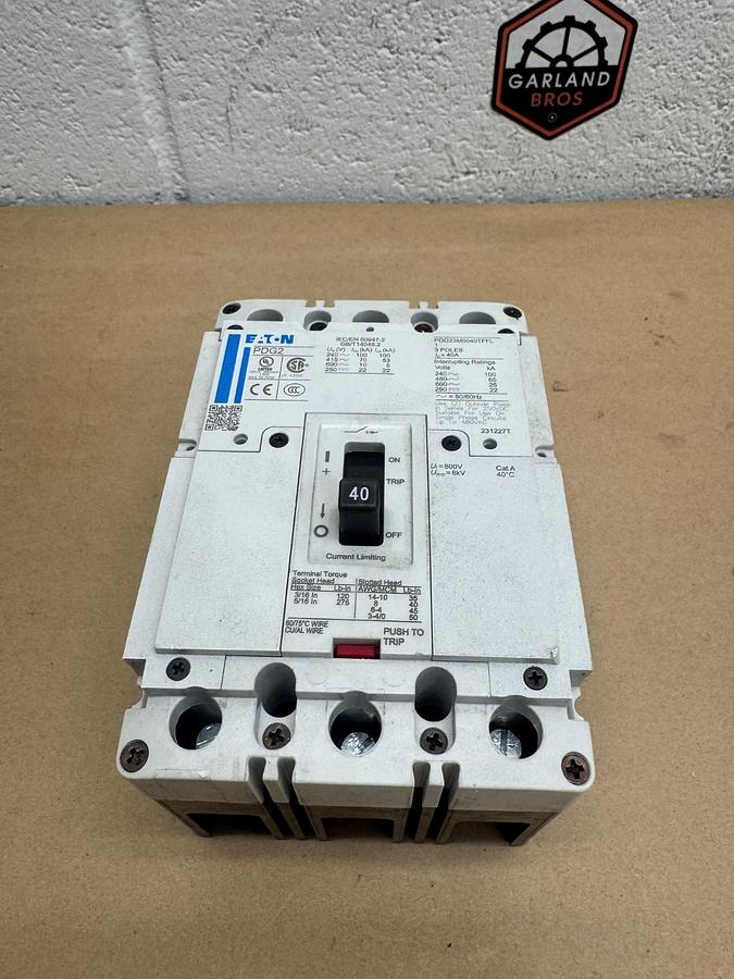 Used Eaton PDG23M0040TFFL 3 Pole 40A Circuit Breaker