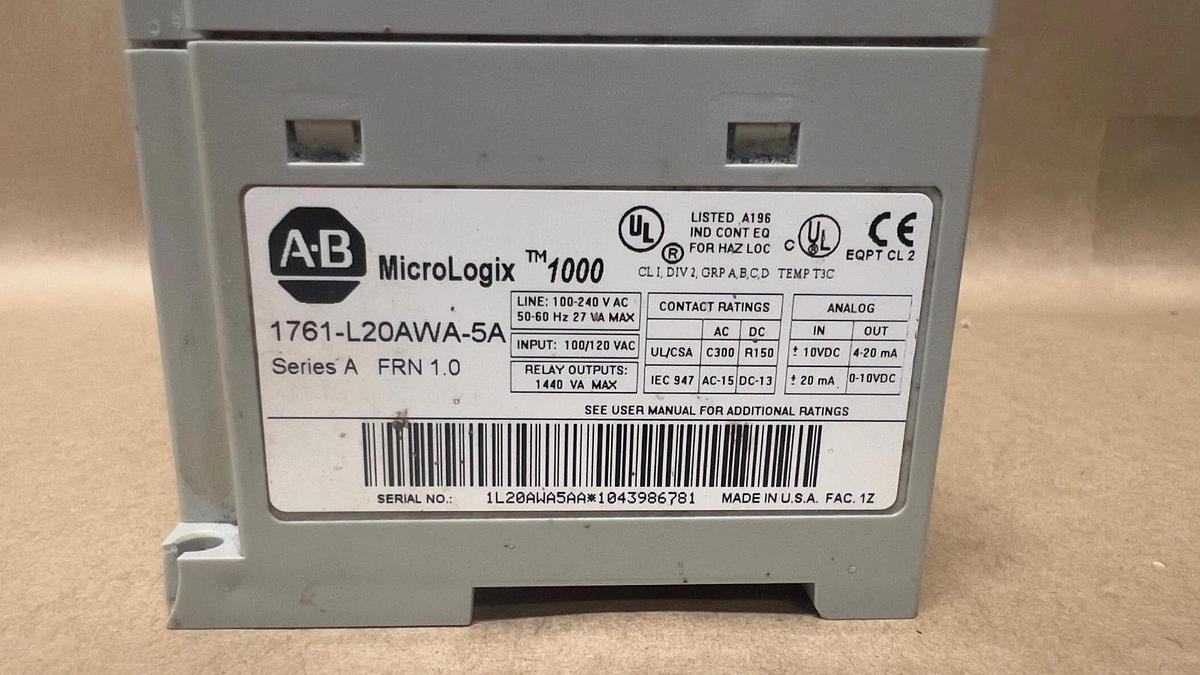 Used Allen Bradley 1761-L20AWA-5A Ser A MicroLogix 1000 Programmable Controller