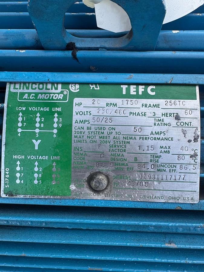 Used 20Hp Hydraulic Power Pack, Nachi VDC-3B-1A3-E20 Vane Pump, 85 Gal Tank