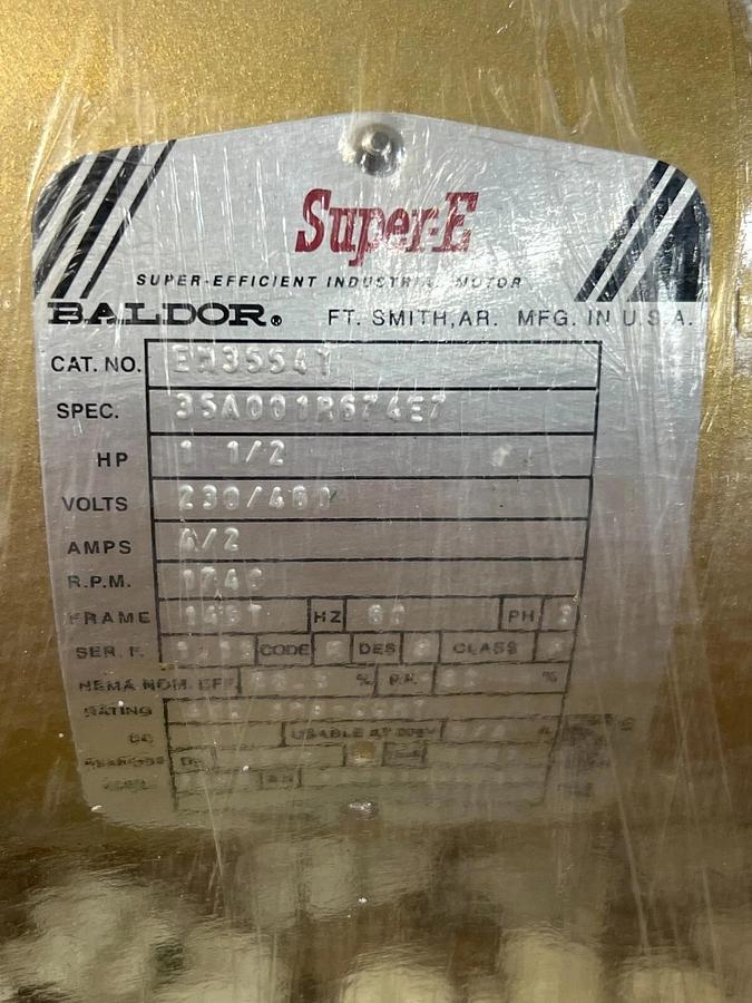 Used Baldor Reliance EM3554T General Purpose Motor 1-1/2HP 1740RPM 3PH 60Hz, 230/460V