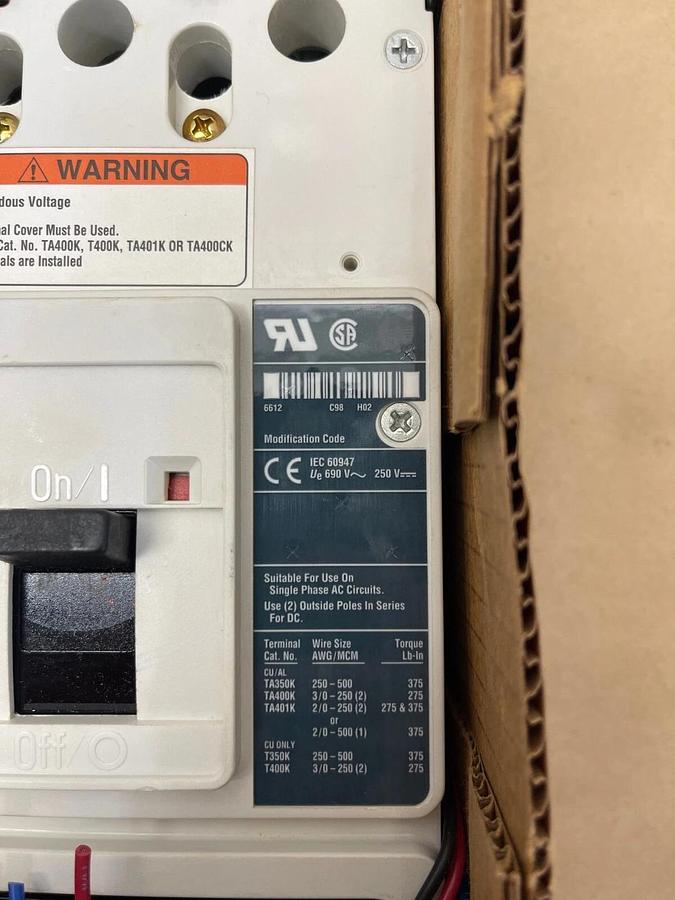 Used Eaton HMCP400X5CA06 Motor Circuit Protector Ser C 400A 600VAC/250VDC 3 Pole