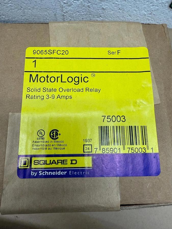 Used Square D 9065SFC20 Solid State Overload Relay, Rating 3-9A MotorLogic, Ser F