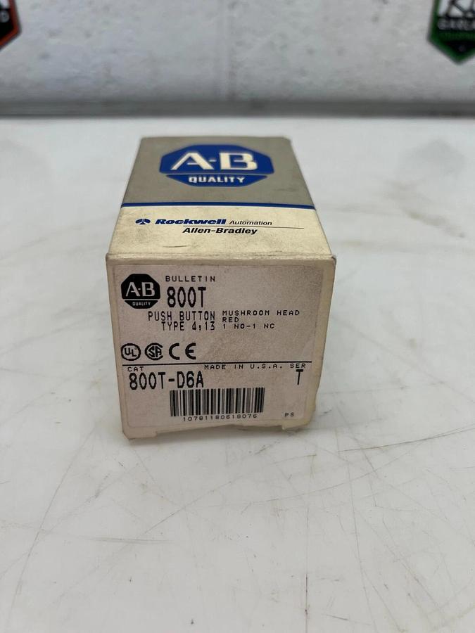 Used Allen Bradley 800T-D6A Push Button, Mushroom Head, Red