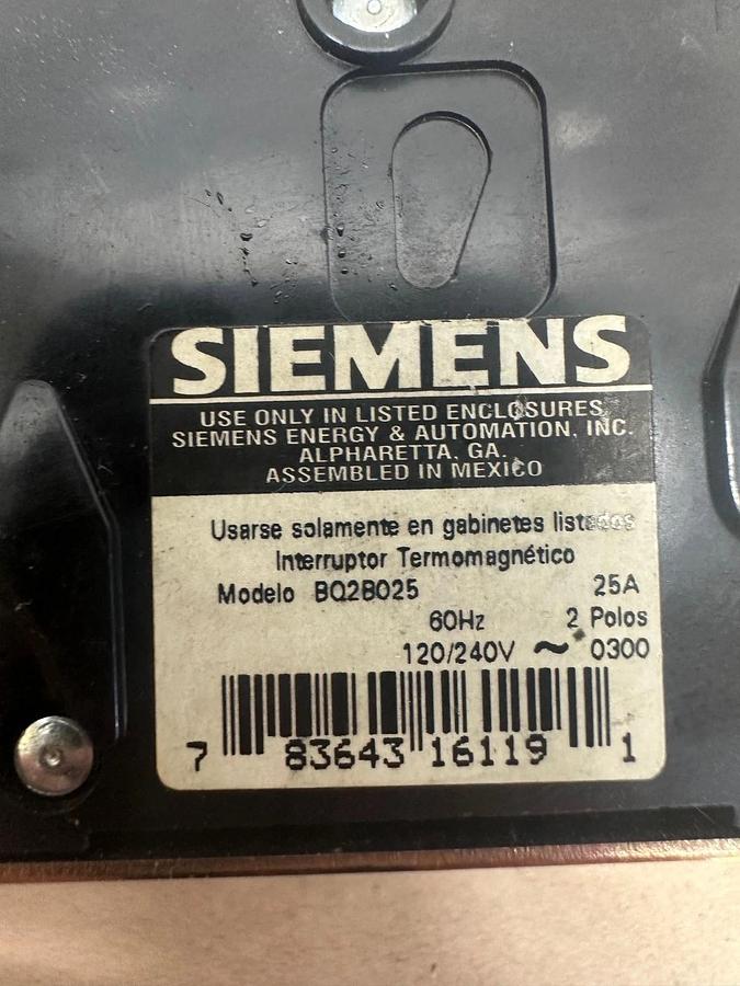 Used Siemens BQ2B025 Circuit Breaker 25A