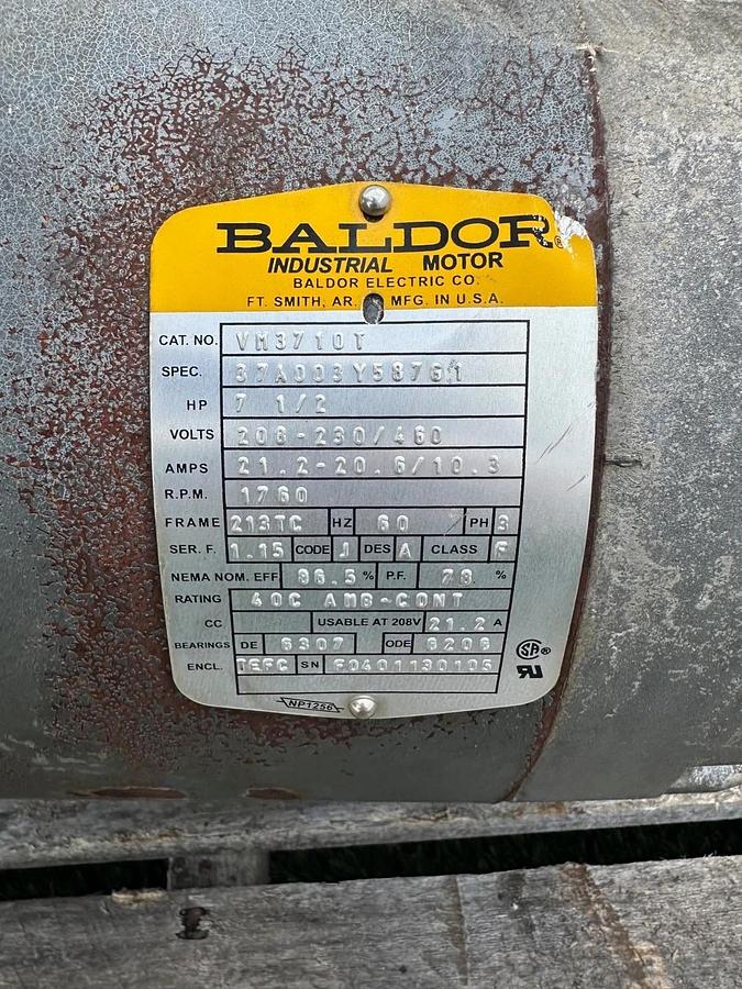 Used Baldor VM3710T, 7-1/2Hp Industrial AC Motor @ 1760RPM 3 Phase 60Hz 208-230/460V
