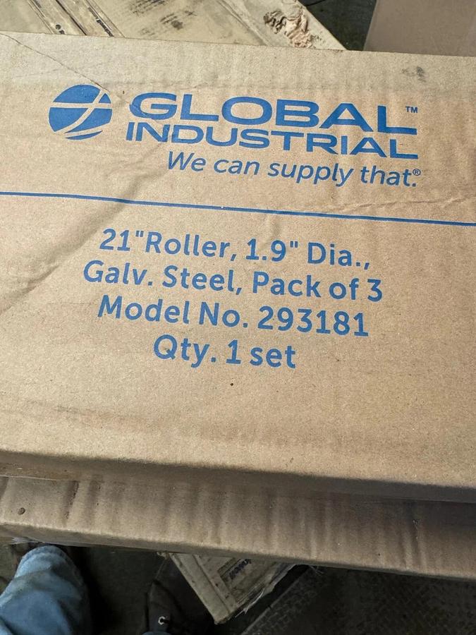 Used Global Industrial 293181 21” Roller, 1.9” Diameter, Galvanized Steel, Pack of 3
