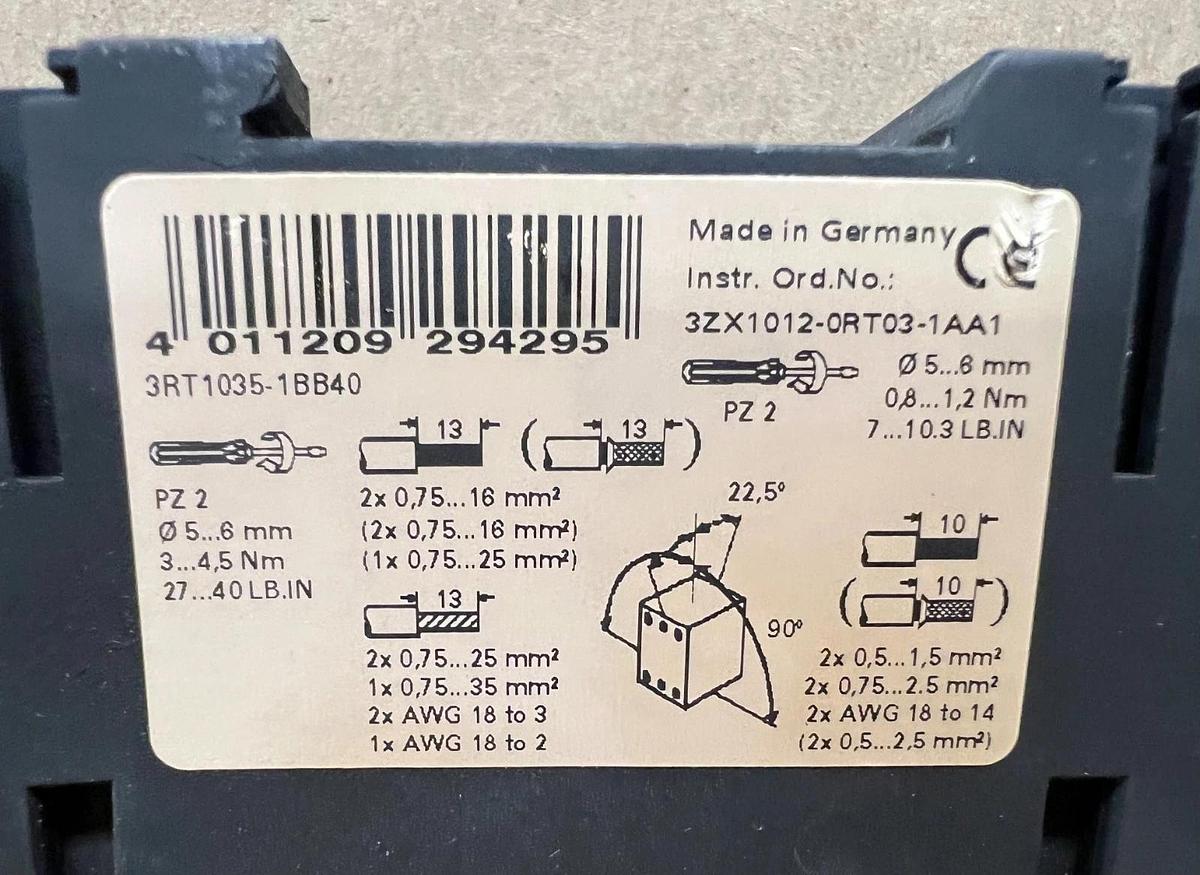 Used Siemens 3RT1035-1BB40 SIRIUS 3R Contactor w/ 3RH1921-1MA11 Auxiliary Contact