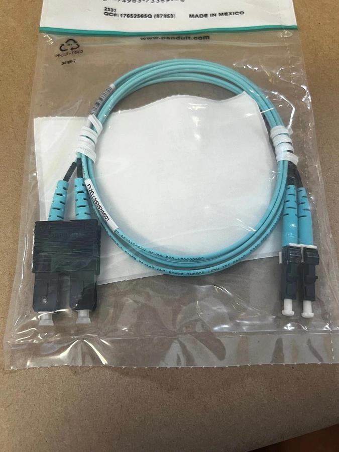 Used Panduit FX2ELLNSNSNM001, 1m OM3 Multimode Fiber Optic Patch Cord,  2 Fibers *NEW