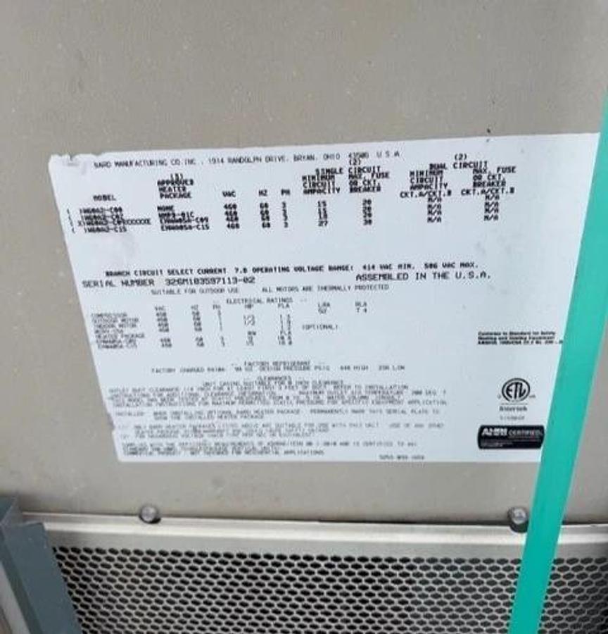 Used Bard W60A2 Wall-Mount Commercial Packaged Air Conditioner