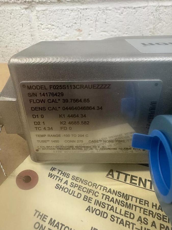 Used Micro Motion F025S113CRAUEZZZZ Mass Flow Sensor Coriolis Meter 316 SS D:1/2"Port