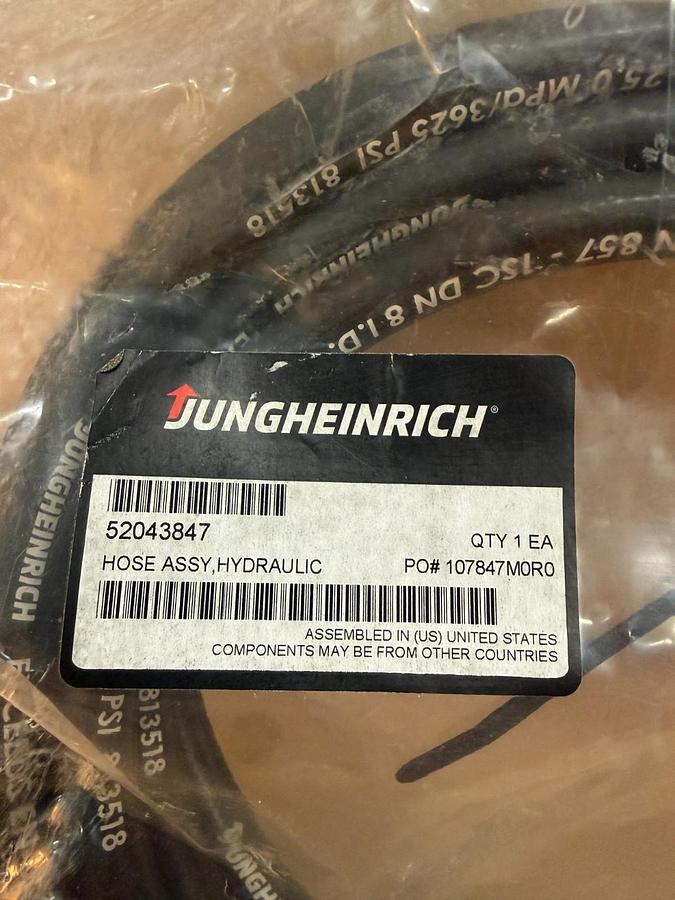 Used Jungheinrich 52043847 Hose Assy, Hydraulic *NEW*