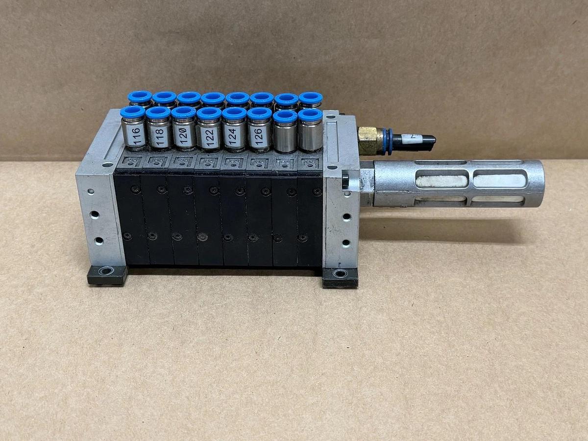 Used Festo CPV-14-VI Manifold Assembly w/ (8) 161-360 Solenoid Valves