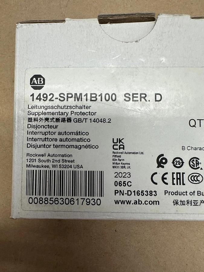 Used Allen Bradley 1492-SPM1B100 Ser D Protector Breaker - Qty 2 *NEW*