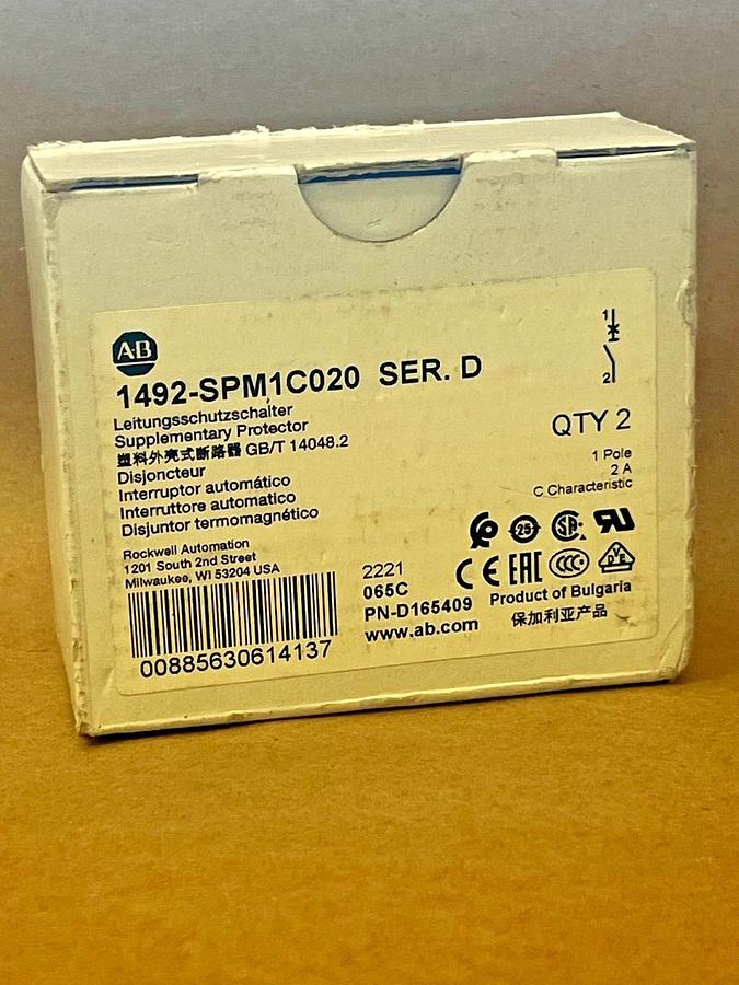 Allen Bradley 1492-SPM1C020 Ser D Supplementary Protector 1 Pole 2A Qty 2 *NEW*