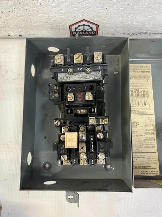 Used Allen Bradley 509-AAB Bulletin 509 Magnetic Motor Controller Size 0 NEMA type 1