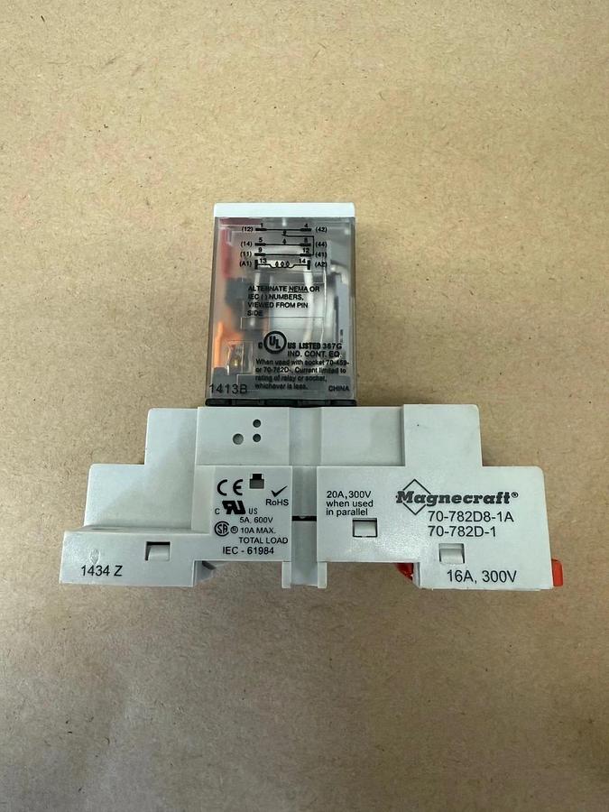 Used Schneider Electric 782XAXM4L-120A, Magnecraft Relay with Socket Base
