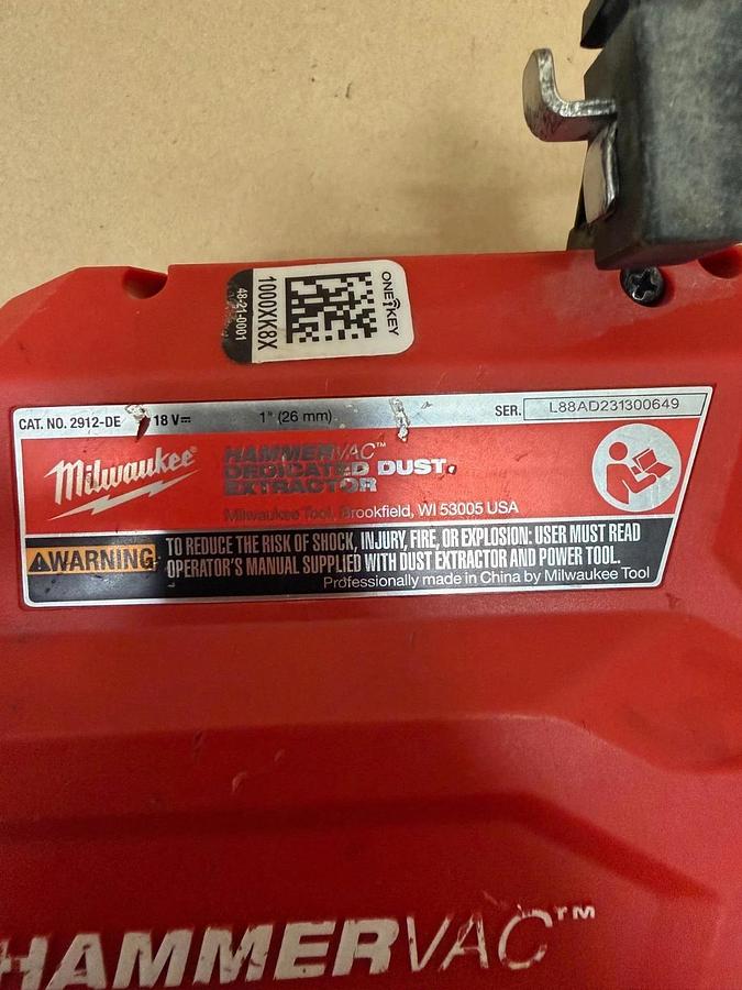 Used Milwaukee 2912-DE M18 Fuel Hammervac 1” Dedicated Dust Extractor