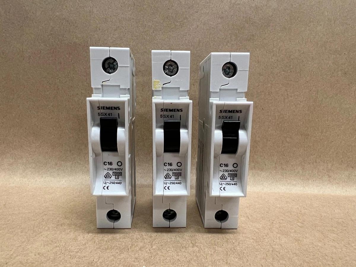 Used Siemens 5SX41 C16, 230/400V, Circuit Breaker - Lot of 3