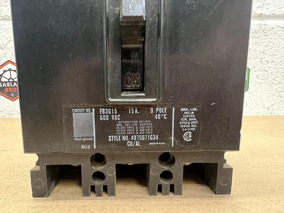 Used Westinghouse FB3015 15 Amp 3 Pole Circuit Breaker