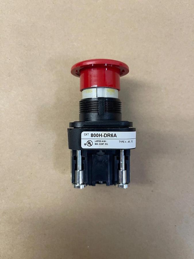 Used Allen-Bradley 800H-DR6A Push Button Unit Type 4, Series F, Mushroom Head Red Cap