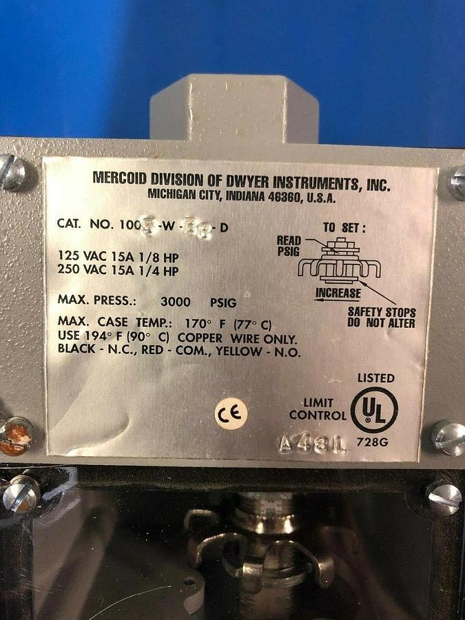 Used Mercoid 1005-W-B3-D Pressure Switch